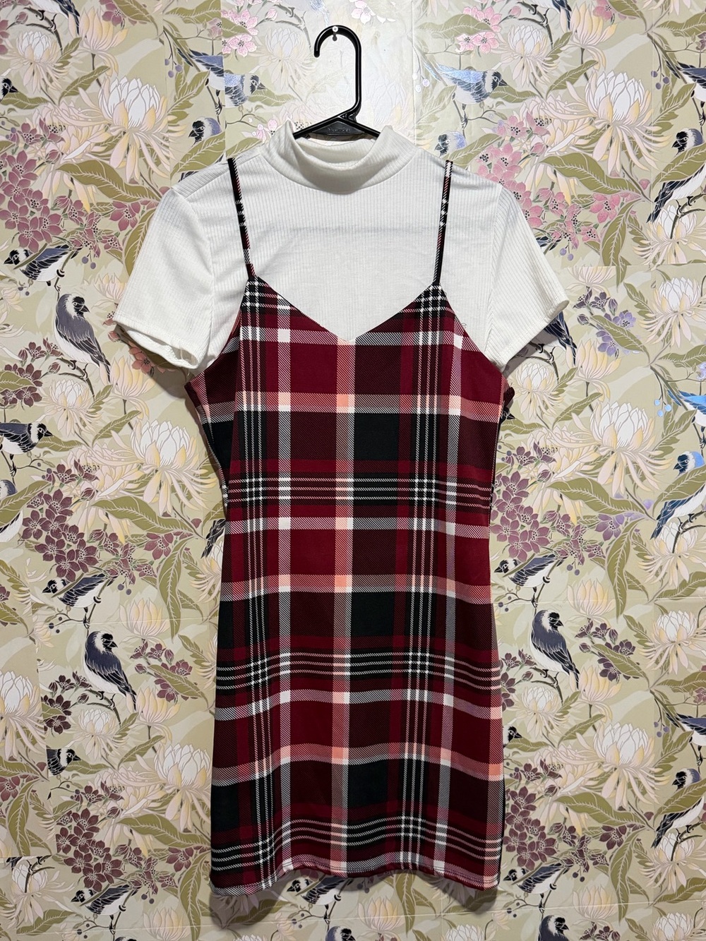 Plaid Burgundy Mini Slip Dress with Thin Straps